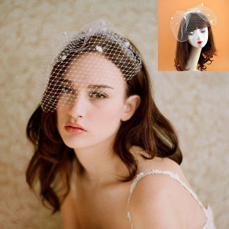 Womens Vinrage Elegant Wedding Fascinator Mesh Veil Large Hole Small Plu