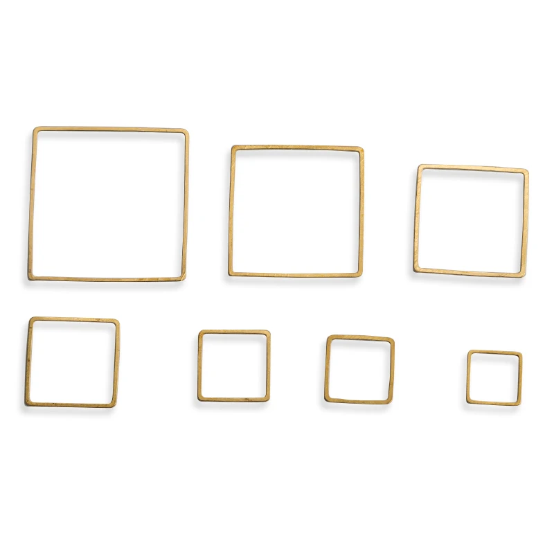 20pcs/lot 8-35mm Raw Brass Square Frame Charms Pendants Connectors For DIY Handmade Earrings Jewelry Making Components