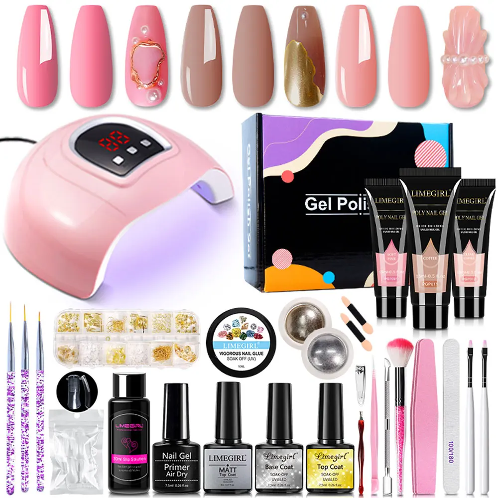 

Quick Building Extesion UV Gel Set for Beginner Nails Art DIY Design with UV Lamp & Magic Mirror Powder for Manicure Salon Tools