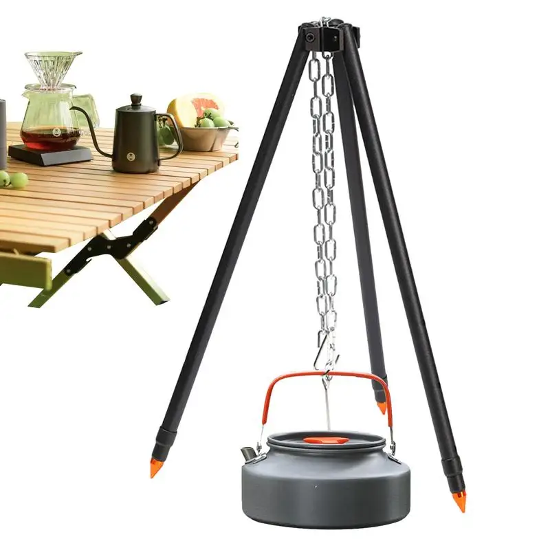 

Outdoor Camping Tripod Heavy Duty Tripod Rack For Camping Cooking Grill Supplies Camping Campfire Tripod With Chain For Family