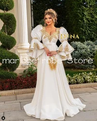 Albanische tradition kleider Prom Dresses for Women Puffy Long Sleeve Gold Applique Beaded Evening Gown فستان سهرة ناعم