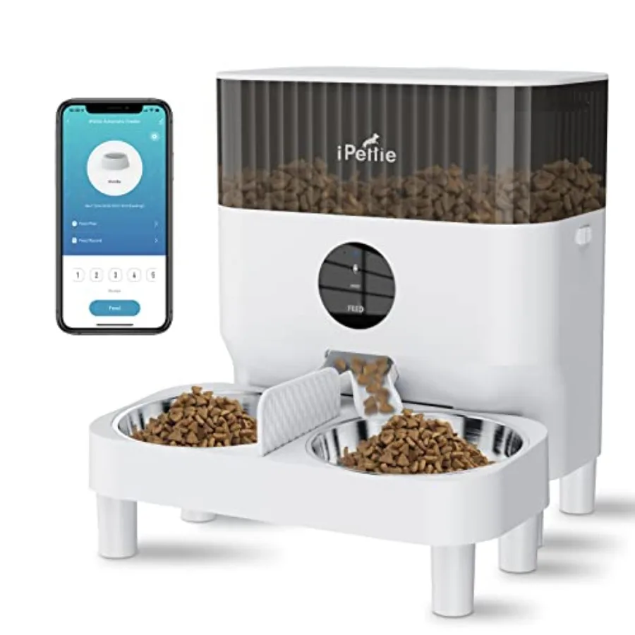 

Automatic WiFi Pet Feeder for 2 Pets 5L/21 Cup Capacity 1-10 Meals Per Day Adjustable Bowl Height Smart Dog Cat Feeder with 2 S