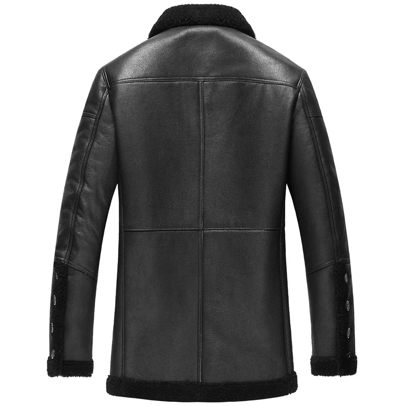 Oversize Menswear New Winter Mens Shearling Coat Lapel Plus Size Real Sheepskin Genuine Leather Jacket Large Men Clothing