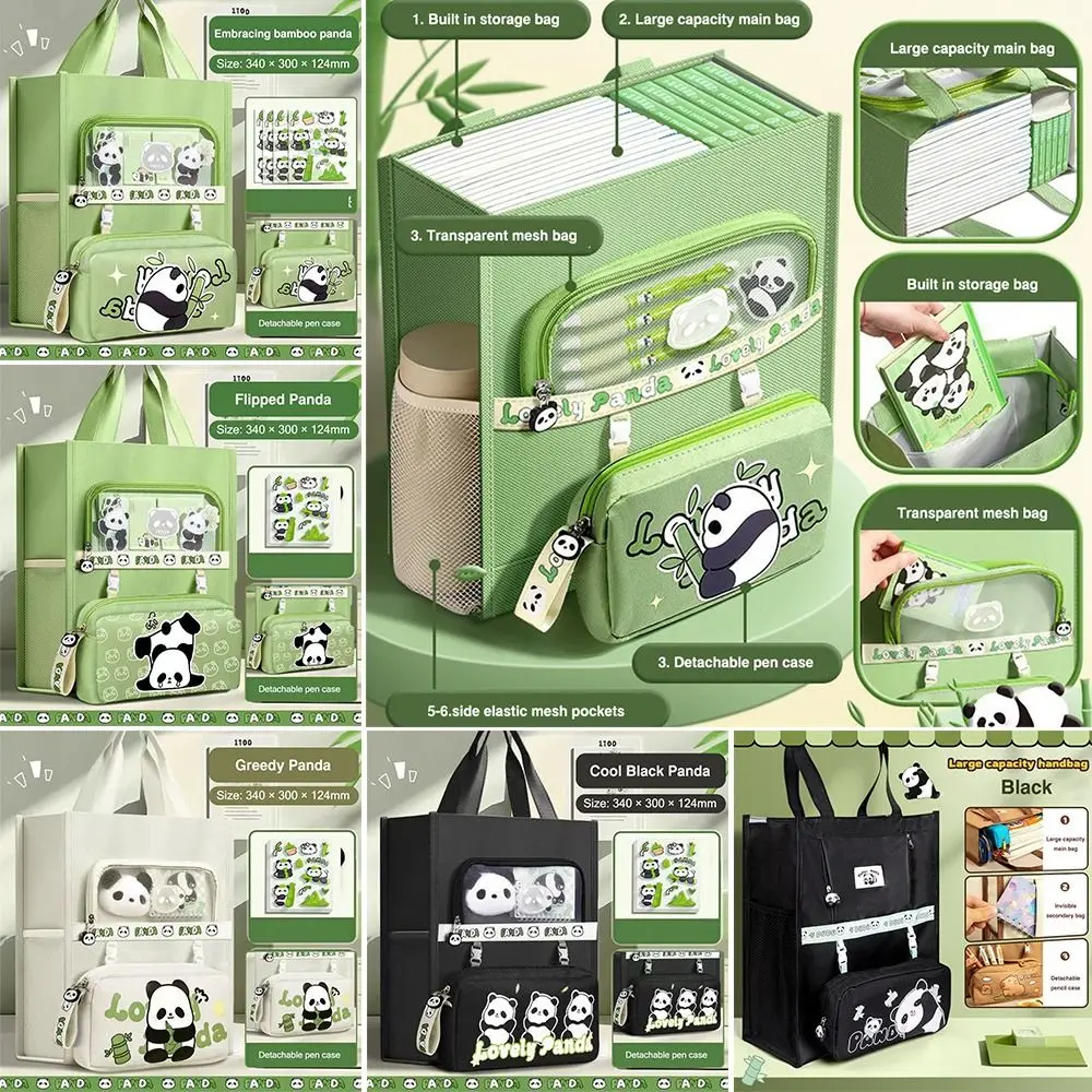 Six-Layer Tote School Bag Capybara/Panda Waterproof Stationery Storage Bag Portable Large-capacity Handbag Learning Supplies