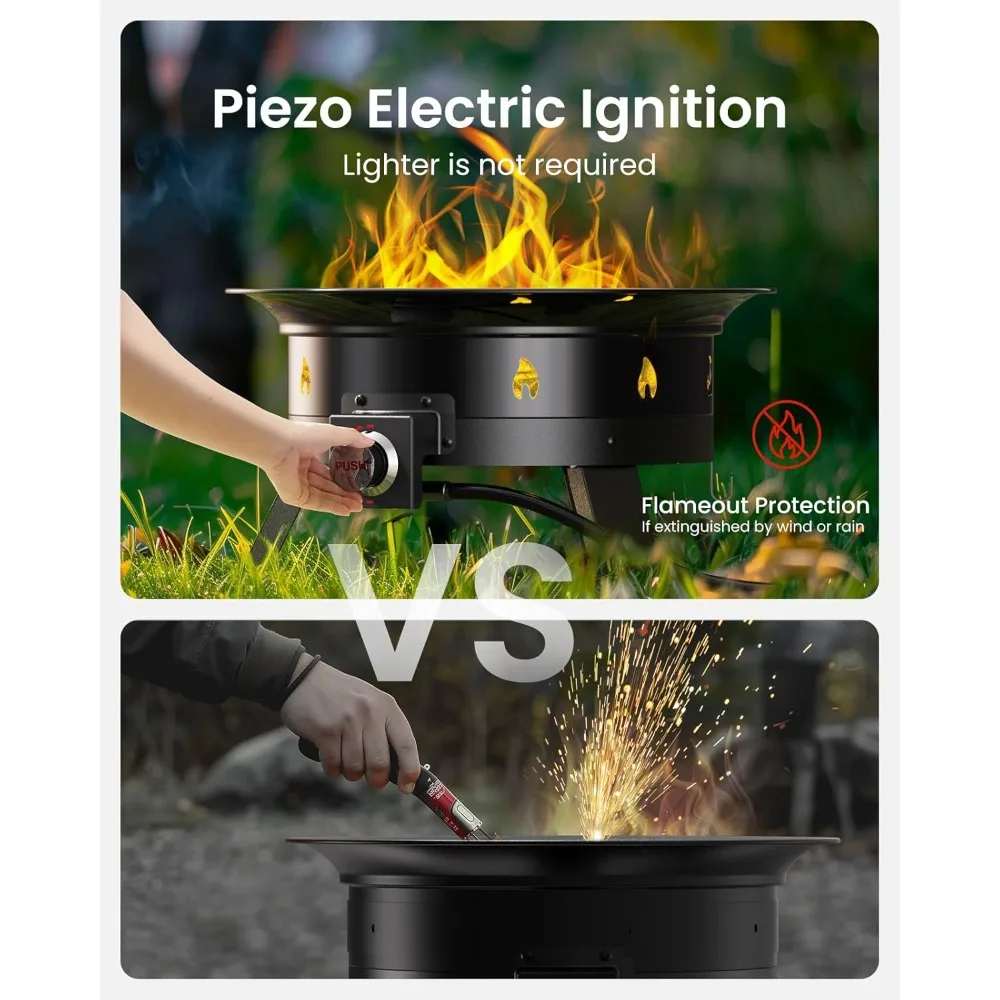 

Large Portable 19 Inch Propane Fire Pit with Grill Grate, Folding Legs, Cover & Carry Strap, 58,000 BTU for Outdoor
