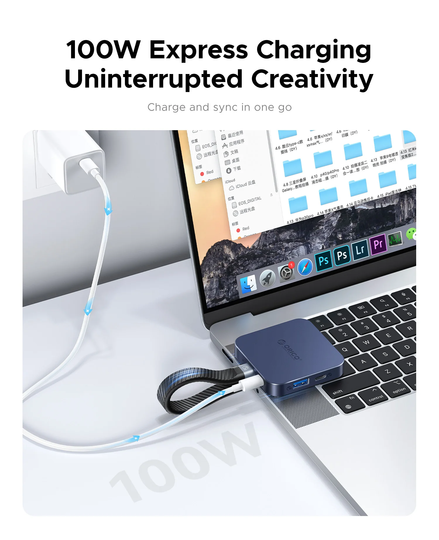 ORICO Magnetyczna obudowa M.2 2230 NVMe SSD, stacja dokująca USB C 10 Gbps z HDMI-COM 4K60HZ, czytnikiem kart SD/TF i ładowarką PD 100W do iPhone'a 17 — zdjęcie produktu 6