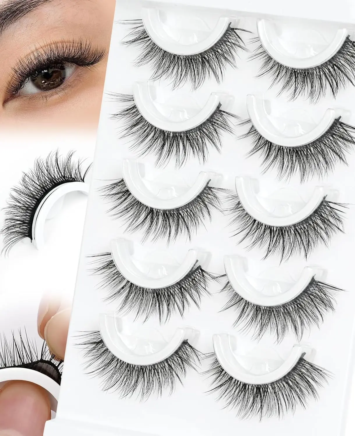 Ciglia incollate 5 paia Ciglia con striscia a pressione Ciglia autoadesive Ciglia morbide e sottili Nessuna colla necessaria Ciglia finte (EMEDA-BB)