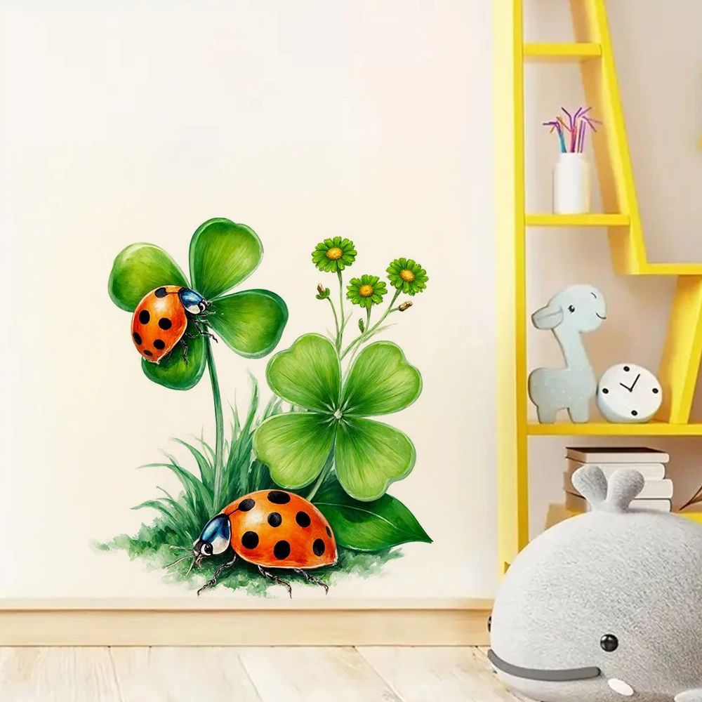 Ladybug & Clover Leaf Vinyl Decal Sticker, Durable Material, Perfect for Home Wall Decor, Aesthetic Room Decoration