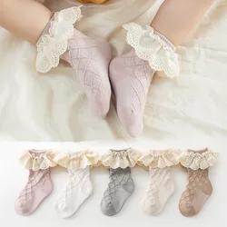 New Spring Autumn Baby Girls Socks Newborn Infant Kids Cute Socks Toddler Cotton Lace Flower Short Tube Sock For 0-5Years