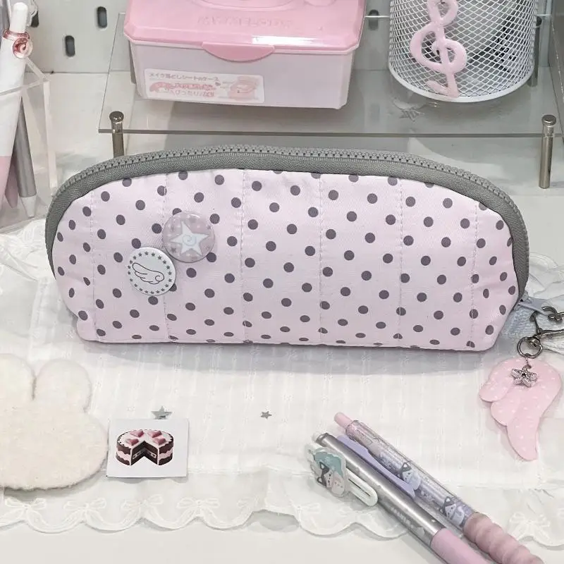 Polka-Dot-Print Federmäppchen in Muschelform, große Kapazität, mehrschichtig unterteilte tragbare Aufbewahrungstasche für Schreibwaren, 1 Stück – Detail 7
