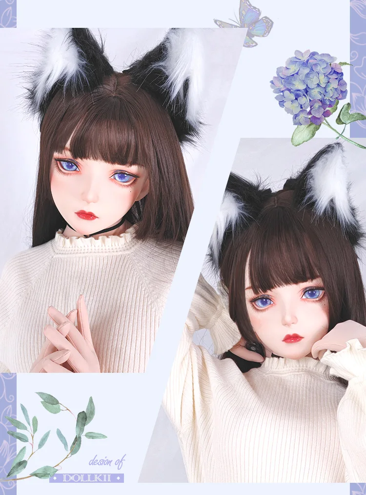 DOLLKII-02-BLACK Customize Character Female/Girl Resin Kig Half Head With Lock Anime Cosplay Japanese Animego Kigurumi Mask