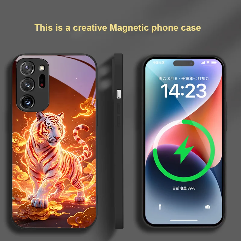 For Galaxy Samsung S 25 21 Ultra 24 22 26 23 Magnetic Glass Phone Case with Colorful tiger Series Pattern Design Dust Cover view 3