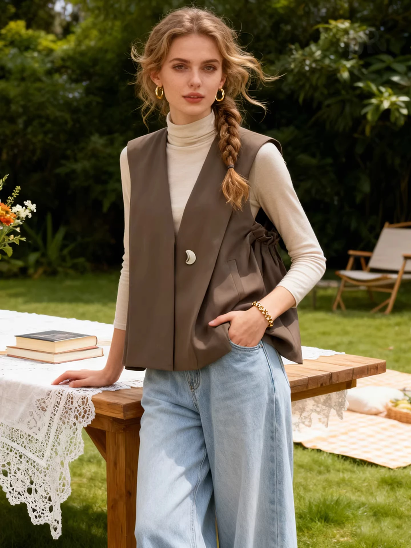 

Женский модный свободный кардиган-жилет с V-образным вырезом для похудения, осенне-зимний, простой, трендовый, для многослойных образов