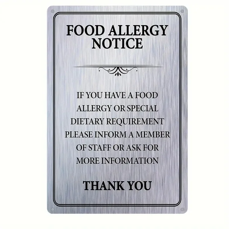 Vintage-Style 'Food Allergy Notice' Metal Aluminum Sign 8X12 Inches - Humorous Wall-Mounted Decor for Bars, Pubs, Patios