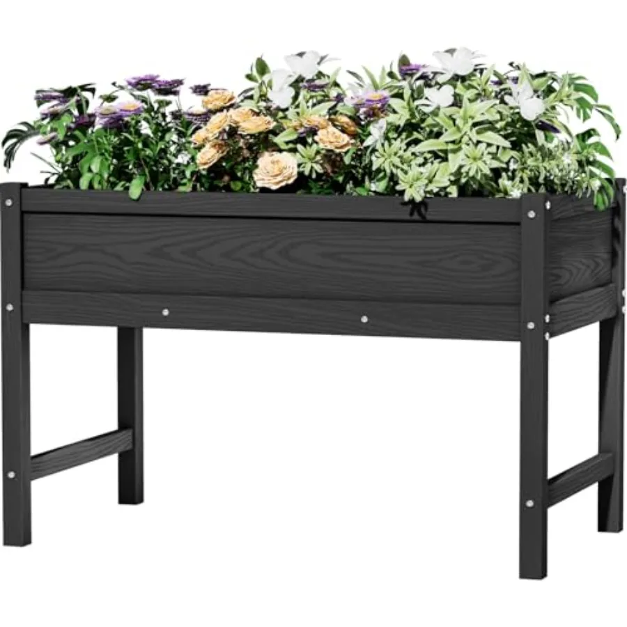 

HDPE Raised Garden Bed with Legs Outdoor All-Weather Elevated Planter Box Raised Beds for Seeds Herb Flower Vegetable Black