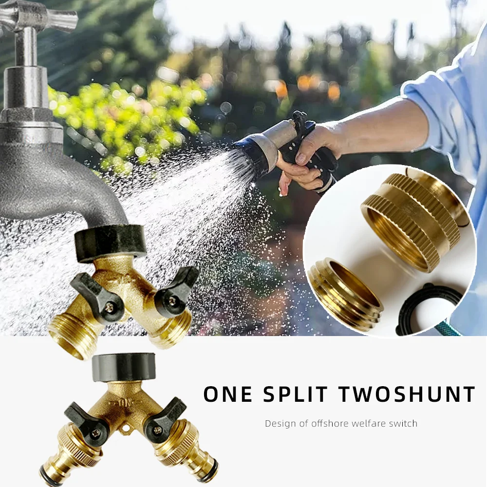 Y-Type 3/4 Inch Garden Water Pipe Tap Nozzle Adapter Solid Brass Quick Faucet Connector Watering Bibcock Hose Irrigation System