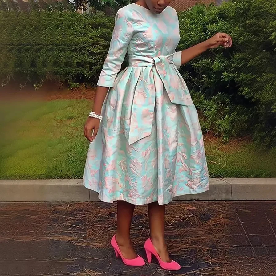 

2025 Women's Outdoor Camping Elegant Dress New Autumn Winter Long Sleeve A-line Loose Swing Round Neck Belted Belted Long Dress