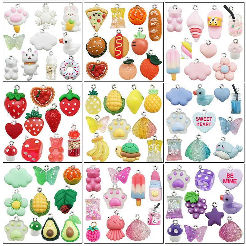 20pcs 9 Colors Resin Mix Kawayi Cute DIY Charm For Jewelry Making Keychain Necklace Pendant Handmade Accessories Supplies Retail