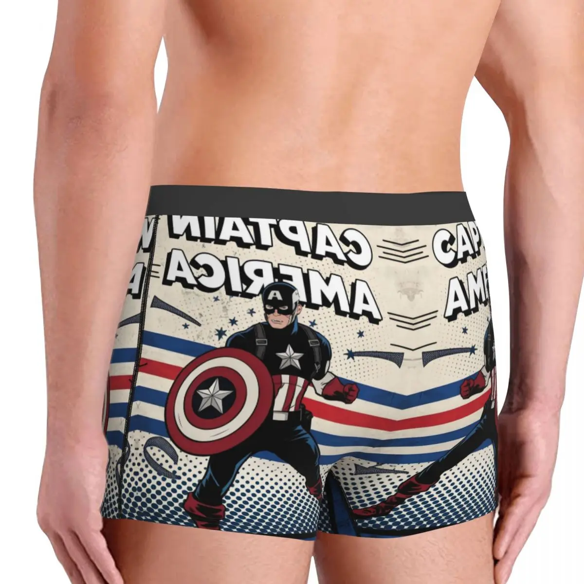 사용자 정의 만화 캡틴 아메리카 속옷 남자 인쇄 멋진 슈퍼 히어로 복서 팬티 반바지 팬티 통기성 속옷