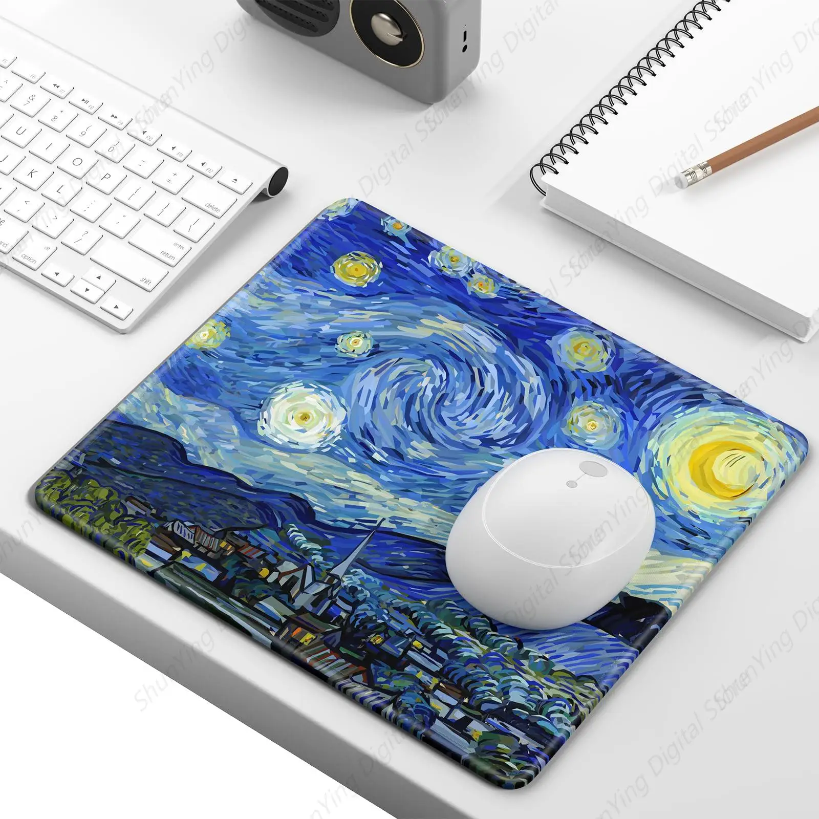 แผ่นรองเมาส์คอมพิวเตอร์ลาย Starry Night Art แผ่นรองเมาส์ยางกันลื่นพร้อมขอบเย็บเหมาะสําหรับแล็ปท็อปสํานักงานเกม