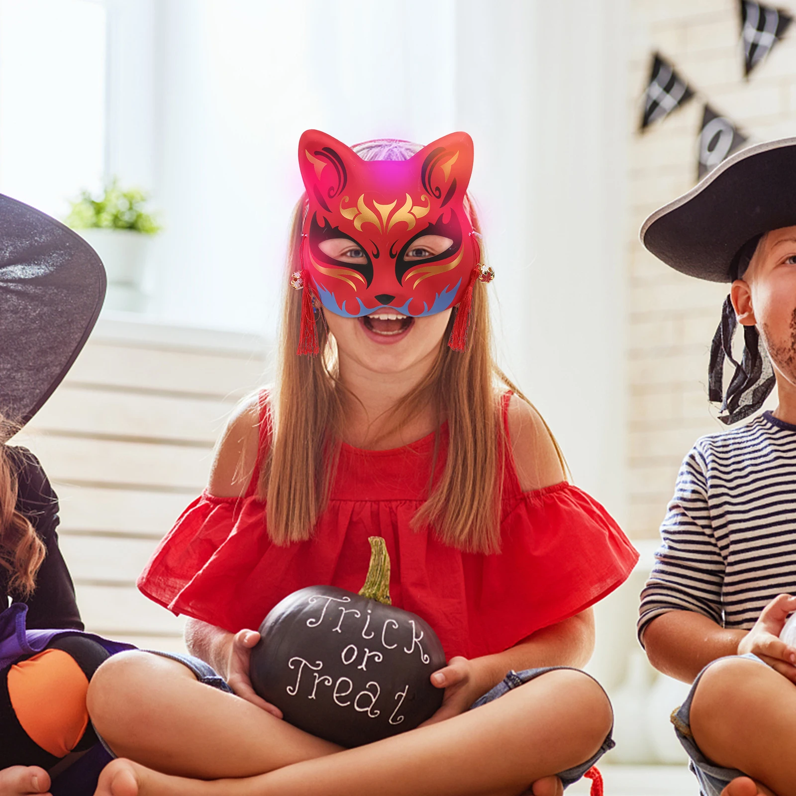 

4Pcs Plastic LED Halloween Masquerade Masks Cat Face Costume Party Decor