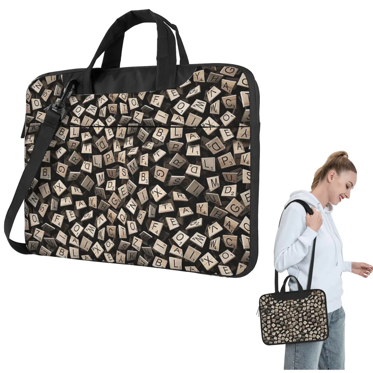 

Scrabble Tile Madness Pattern Laptop Bag Shockproof Case Computer Bag 13 14 15.6 Inch Crossbody Laptop Pouch For Macbook Pro Air