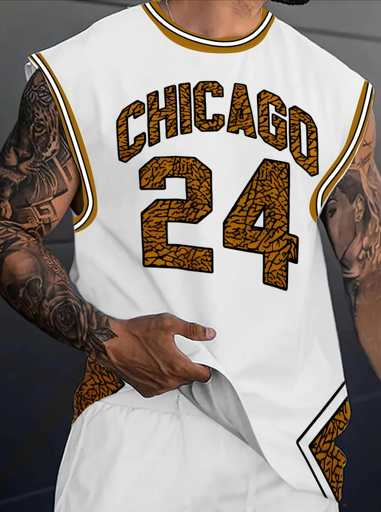 2026 Sommer Herren CHICAGO NO.24 Grafik-Tanktop Ärmelloses Basketball-Trikot Weste Herren Rundhals Sport-Gym-Weste Herrenbekleidung – Detail 4