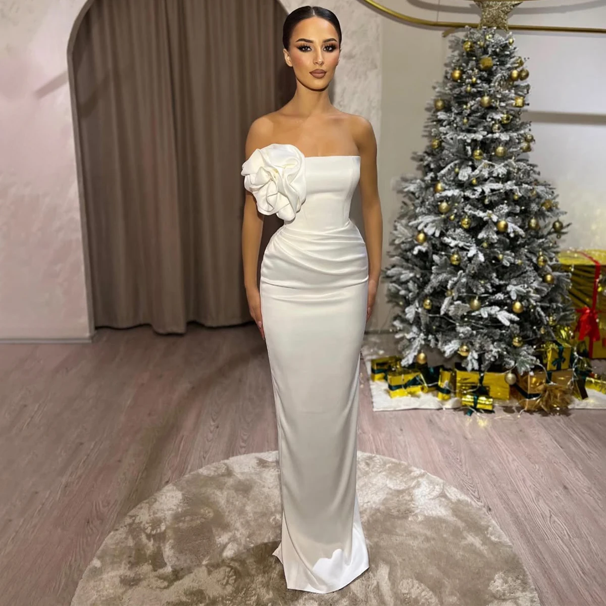 

Beach Satin Mermaid Wedding Dress For Women Vestidos Novia Long Sheath Bridal Party Gown For Bride