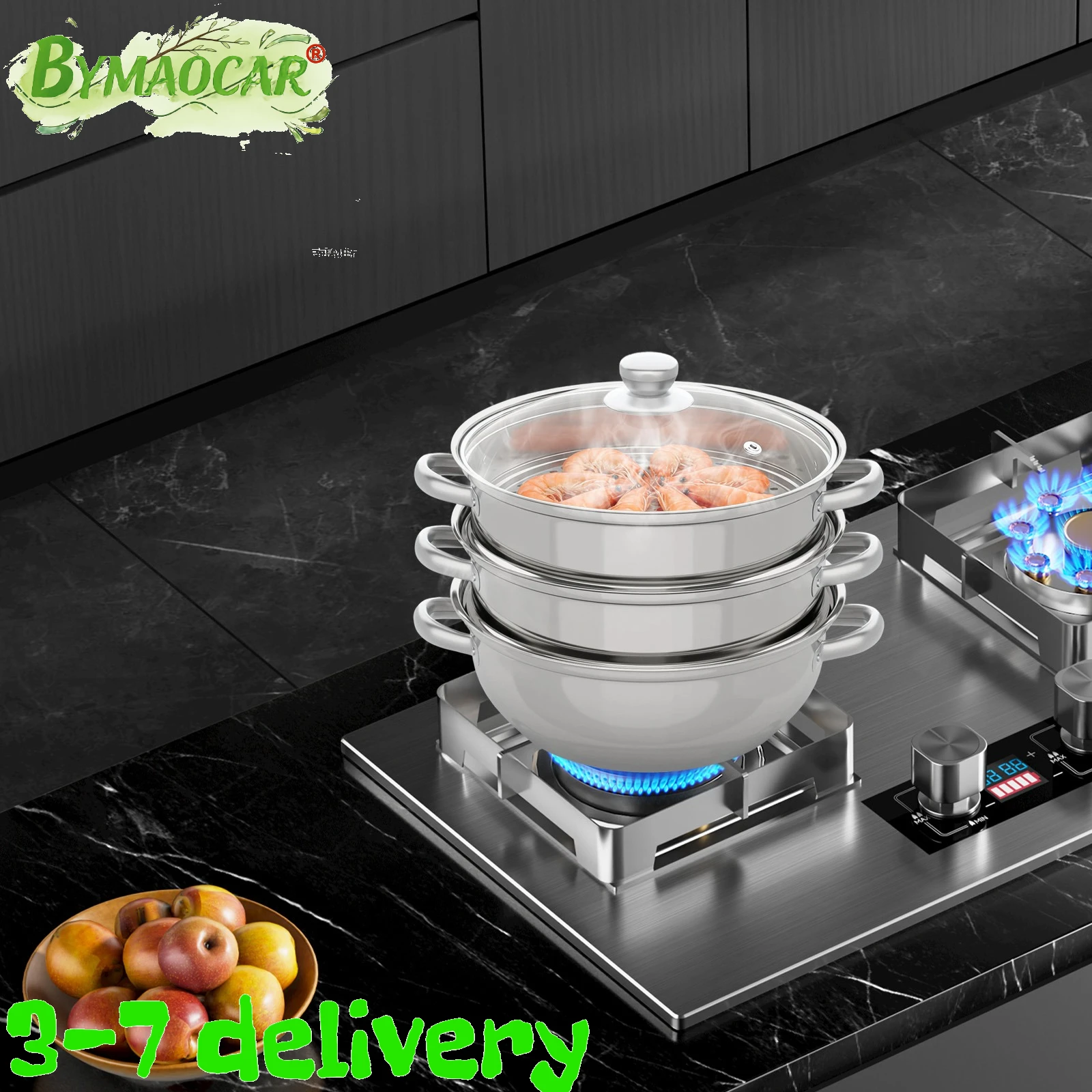 

Steamer 3 Tier 28cm 410 Stainless Steel, Steamer Cooker with Tempered Glass Lid, Transparent Cover for Steam Cooking, Riveted Handles for Easy Lifting, Anti Explosion Glass Lid, for Vegetables Dumplings Seafood, Multi Layer Steamer Pot