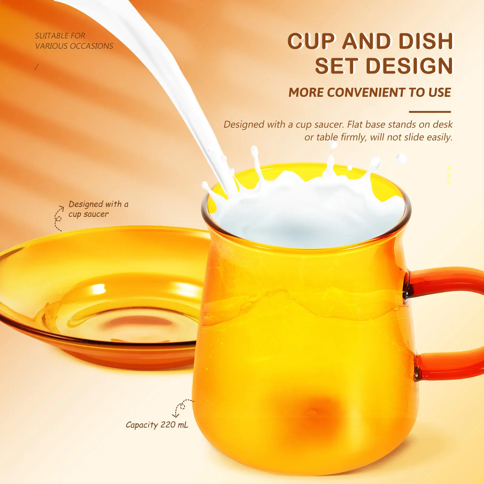 

1Set Glass Coffee Cup and Saucer Set Premium Clear Drinking Cup for Hot Cold Beverages Home Bakery Hotel Restaurant Afternoon