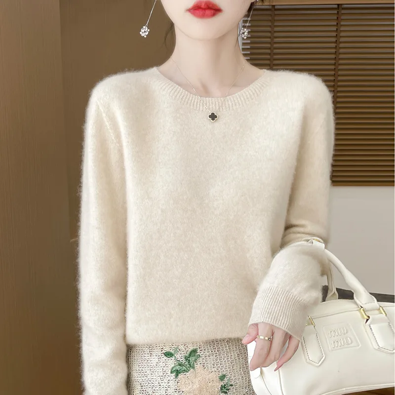 2024 Autumn and Winter New Manufacturers Strictly Choose Wool round Neck Long Sleeve Women's Western Style Knitted Bott