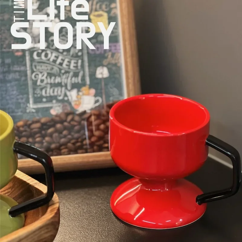 Korean Retro Minimalist Ceramic Mug Creative Art Color Blocking Porcelain Water Cup Goblet Home Bar Decoration Drinking Utensils