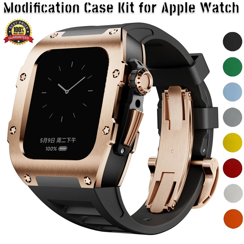 Kit de modificação de luxo para apple watch série 10 46mm 316l aço inoxidável protetor caso pulseira de borracha iwatch banda acessórios