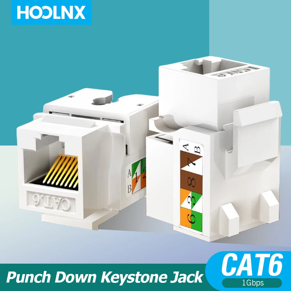 HOOLNX CAT6 Keystone Jack Insert 1/5/10/30/50 Pack, 90° Punch Down Keystone Jack Adapter-Milky