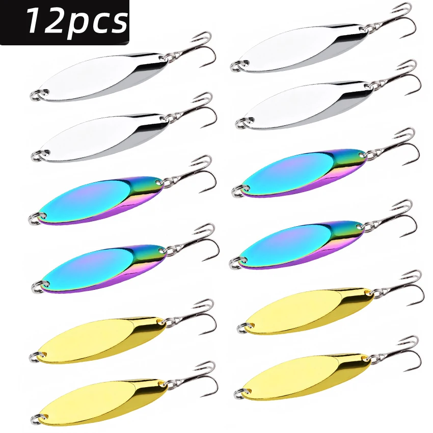 

12pcs Metal Spinner Spoon Lures 10g 14g 21g-65g Trout Fishing Lure Hard Bait Sequins Paillette Artificial Baits Fishing Tackle