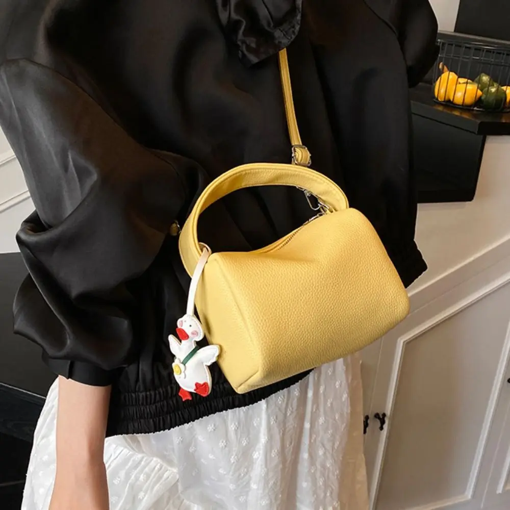 

Trendy Soild Color Pillow Handbag with Pendant Versatile Boston Crossbody Bag Luxury Zipper Women Clutch Purse Party