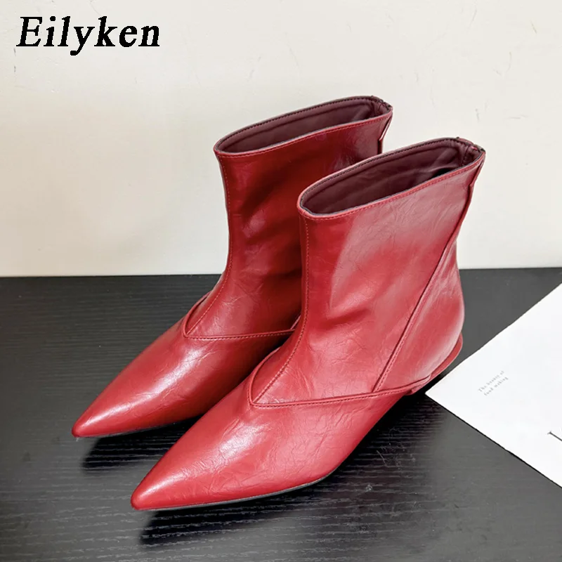 Eilyken 2027 Spring Autumn Woman Ankle Boots Elegant Sewing Low Heels Shoes Concise Western Daily Office Lady Booties