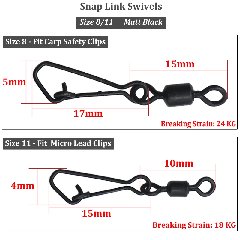 20pcs Carp Fishing Accessories Hook Snap Swivel Lead Clip Connectors Swivels Size 8/11 For Carp Fishing Rigs Tackle Equipment