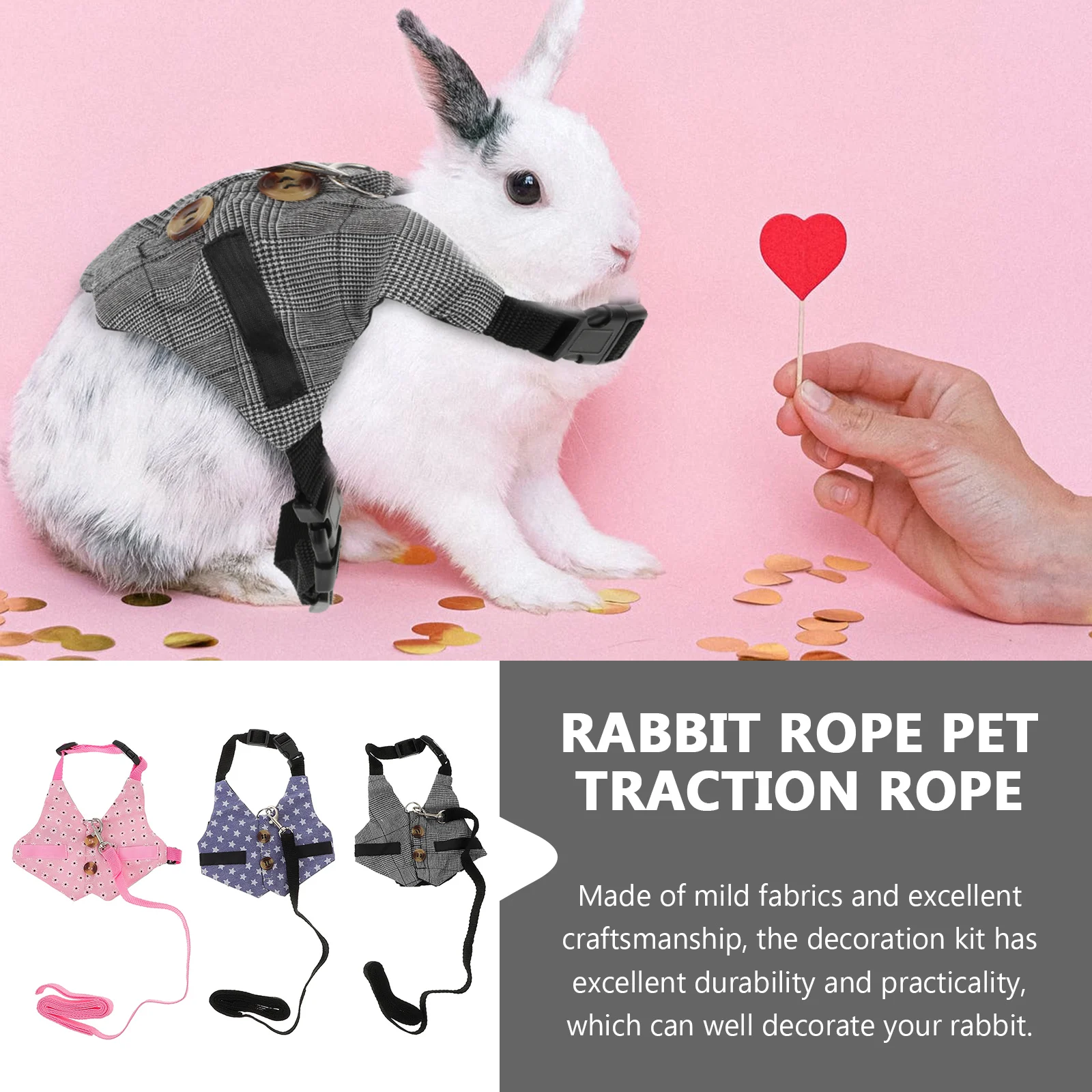 

3 Sets Breathable Bunny Harness Rabbit Vest Rope Pet Clothes Suit and Leash