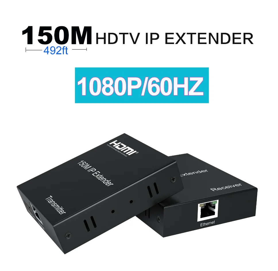 HDTV IP Extender 150M OVER Cat5/5e/6/7 Cable Uncompressed Transmit ,1080P 60HZ HD Video One-to-many For Meeting