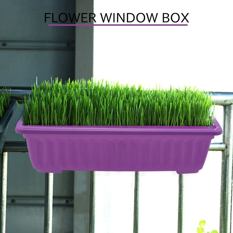 3Pcs 17 Inches Purple Flower Window Box Plastic Vegetable Planters For Window Sill, Patio, Garden, Home Decor, Porch