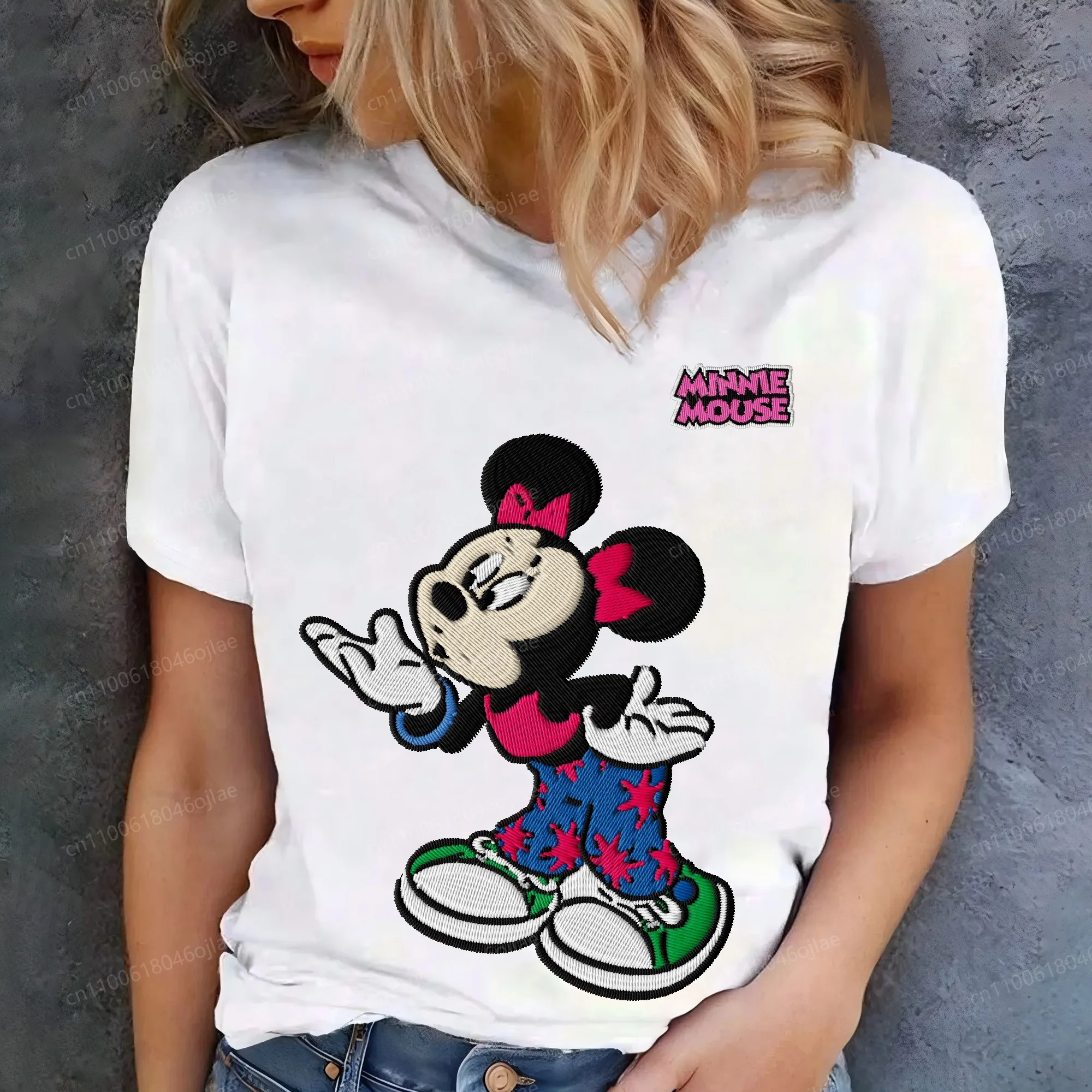 

Женские топы с 3D принтом, 2021, женская футболка из чесаного хлопка с вышивкой Минни Маус, текстурированная летняя женская одежда, топ, одежда Y2k
