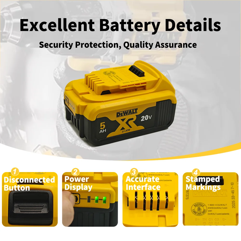 لبطارية ديوالت 20 فولت ماكس XR 5Ah DCB205 ليثيوم أيون قابلة لإعادة الشحن لاستبدال أدوات الطاقة اللاسلكية أداة كهربائية محمولة