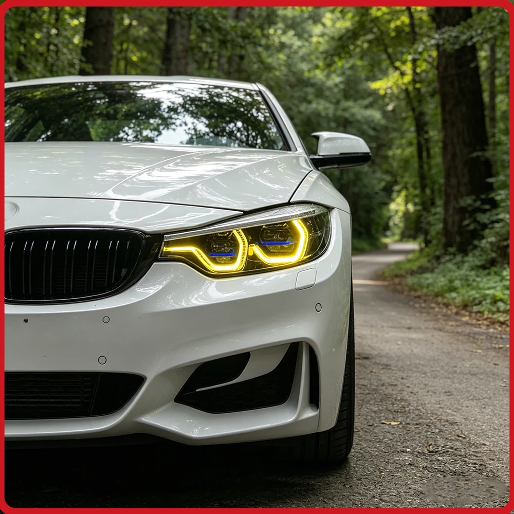 For BMW 4 Series F32 F36 F82 2013-2020 Headlights Assembly Upgrade LED Lens Startup Effect Dual Color DRL Flashing Turn Light