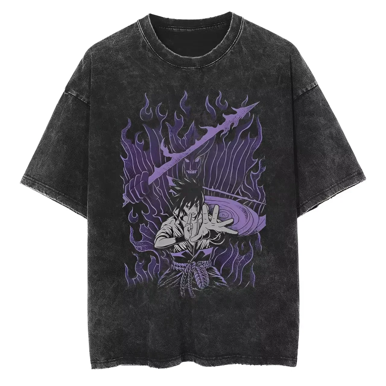 2026 Summer Naruto Sasuke Uchiha Susanoo Anime T-shirt Vintage Washed Unisex Harajuku Streetwear Casual Tee