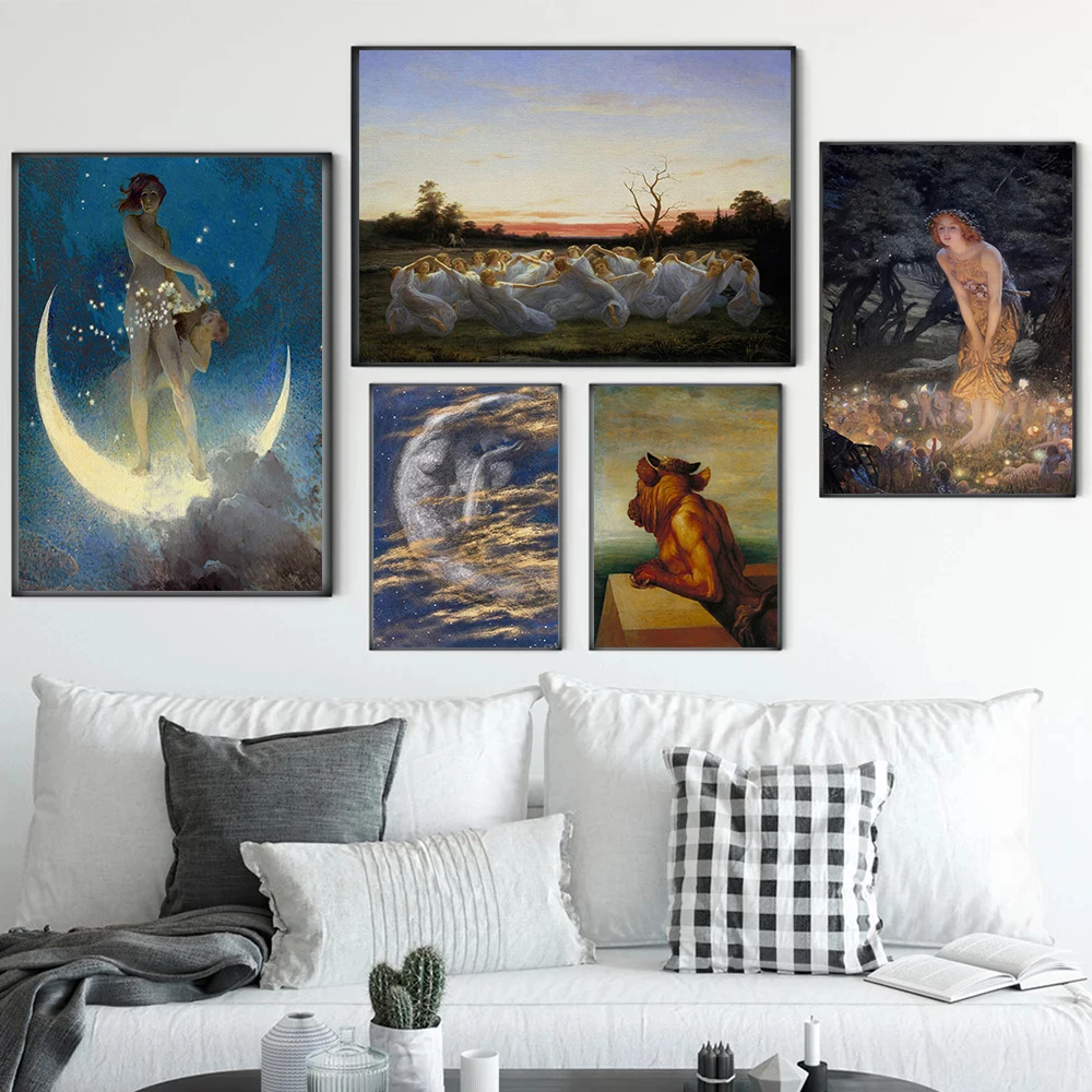 Russian Realism Victorian Classic Painting Posters Fairies of the Meadow Prints Canvas Wall Art Pictures Home Living Room Decor