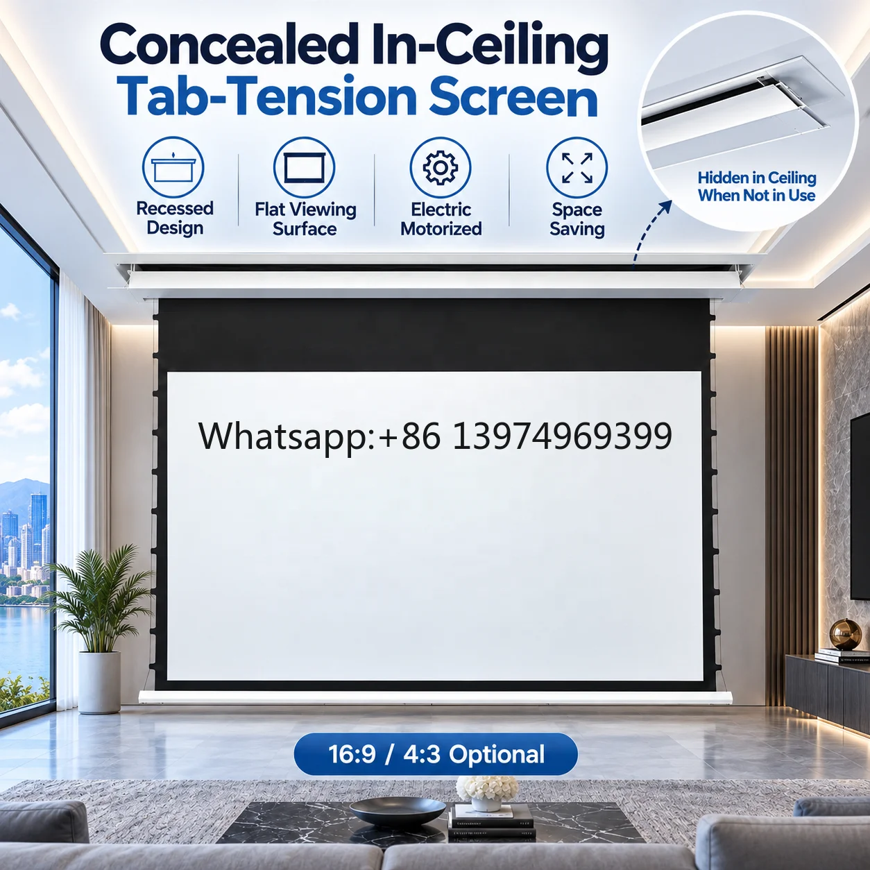 133 Inch Motorized Tab Tensioned Projector Screen 16:9 4:3 Optional Large Projection Screen for Cinema Theater