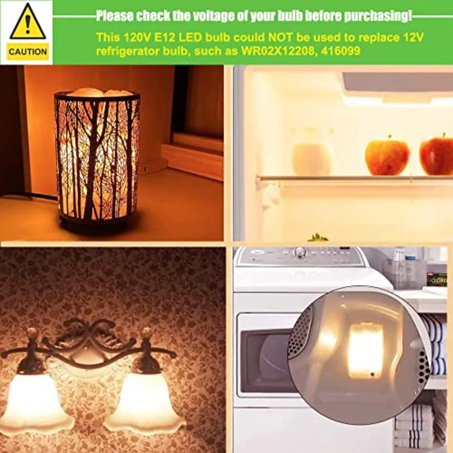 E12 LED Light Bulbs for Night Light Bulbs Dyer Bulbs Refrigerator Water Dispenser Lights Salt Lamps C7 Candelabra Base Bulb 120