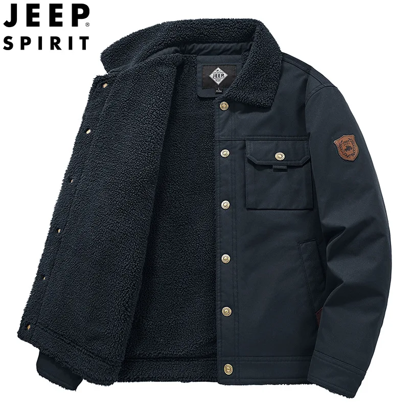 JEEP SPIRIT Winter New Casual Warm Cotton Jacket Men Fashion Versatile Coat Mens lapel business thickened plush cotton jacket