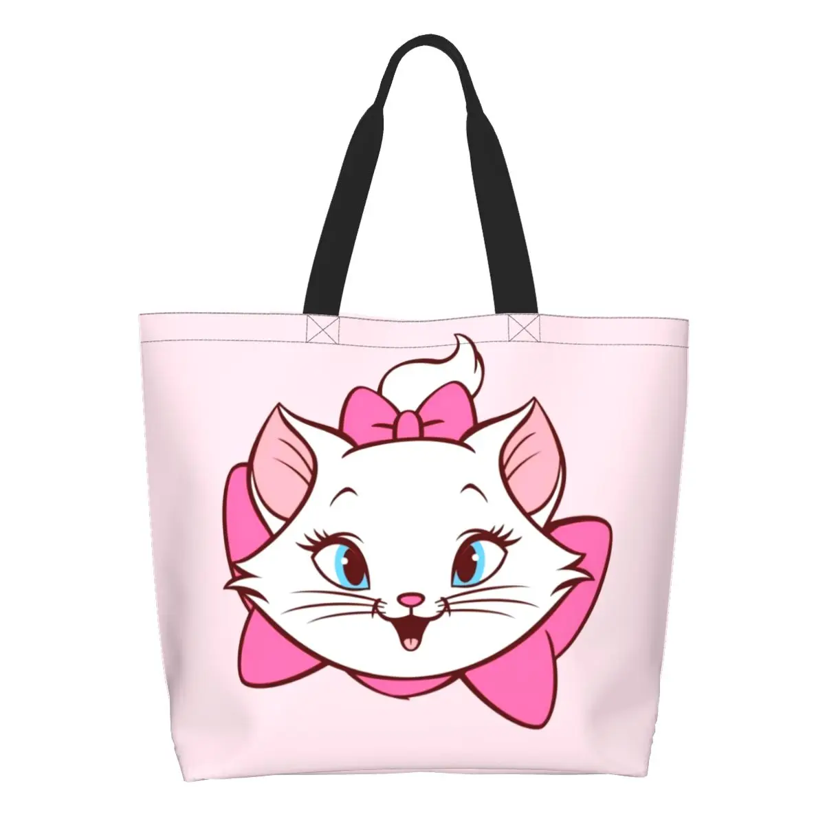 Custom Funny Printing Cute Cat Marie Kitten Cartoon Shopping Tote Bags Recycling Canvas Shoulder Shopper Cute Animals Handbag